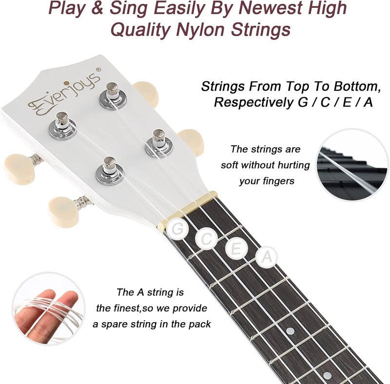 Everjoys Soprano Ukulele Beginner Kit for Adult w/Free Online Lesson 21 Inch Ukelele Gig Bag Strap String Tuner Pick Polishing Cloth, Rainbow Series Ukalalee - Image 3